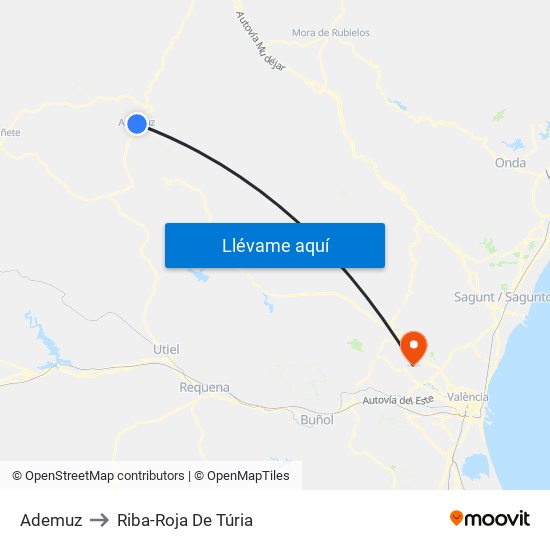 Ademuz to Riba-Roja De Túria map