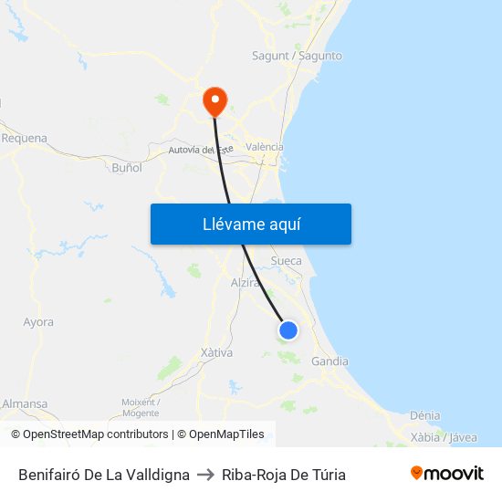Benifairó De La Valldigna to Riba-Roja De Túria map