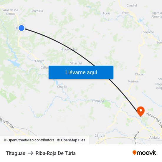 Titaguas to Riba-Roja De Túria map