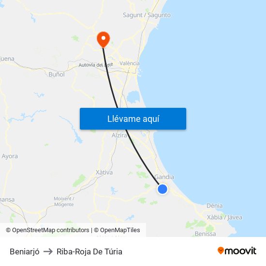 Beniarjó to Riba-Roja De Túria map