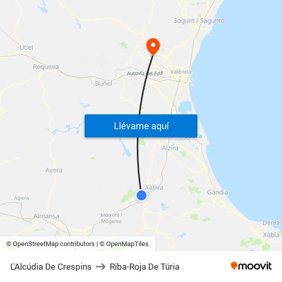 L'Alcúdia De Crespins to Riba-Roja De Túria map