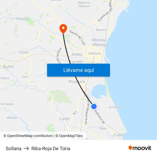 Sollana to Riba-Roja De Túria map