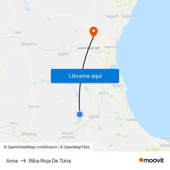 Anna to Riba-Roja De Túria map