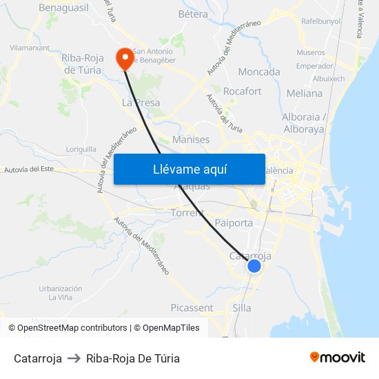 Catarroja to Riba-Roja De Túria map