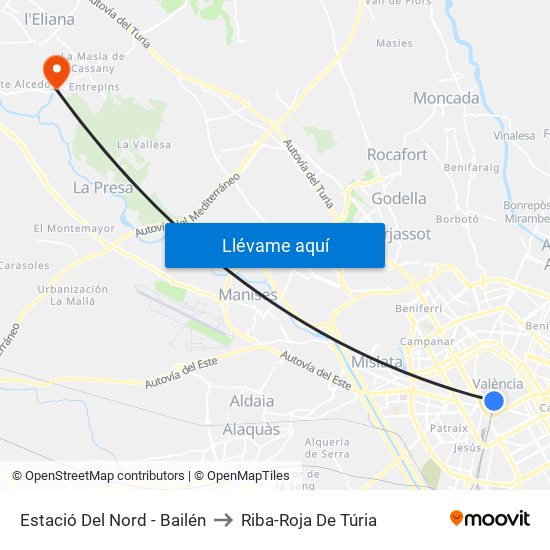 Estació Del Nord - Bailén to Riba-Roja De Túria map