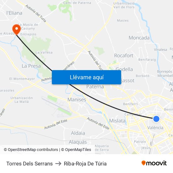 Torres Dels Serrans to Riba-Roja De Túria map