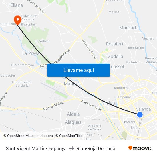 Sant Vicent Màrtir - Espanya to Riba-Roja De Túria map
