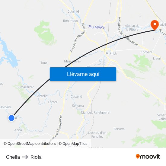 Chella to Riola map