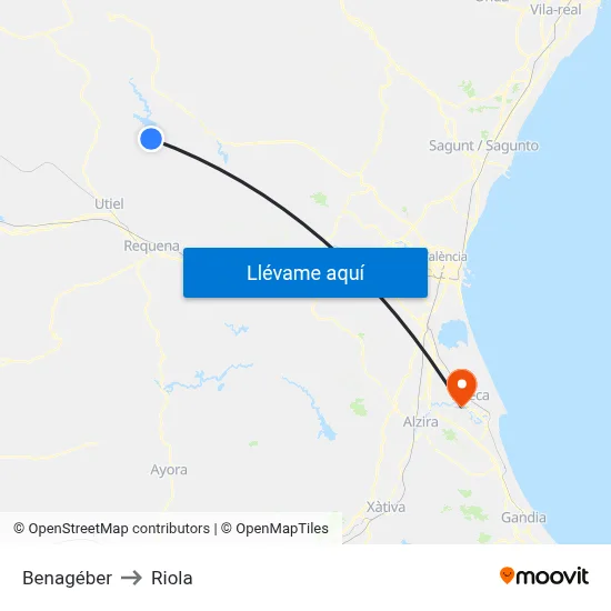 Benagéber to Riola map