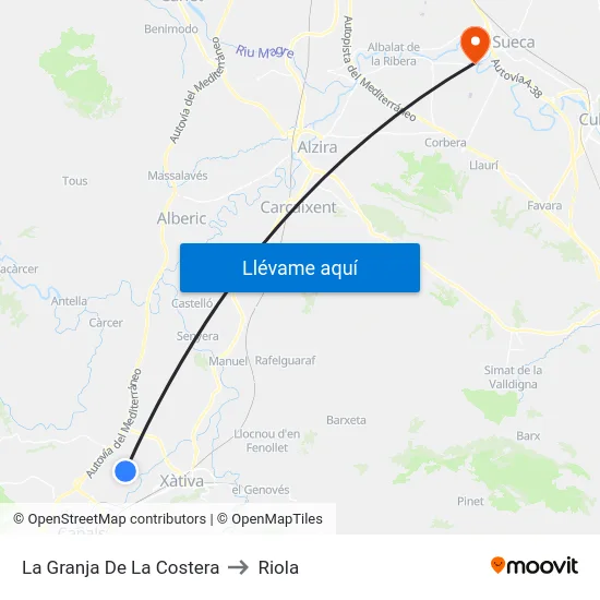 La Granja De La Costera to Riola map