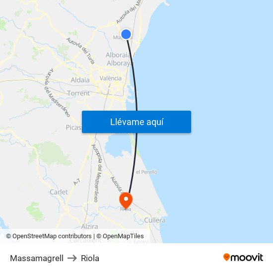 Massamagrell to Riola map