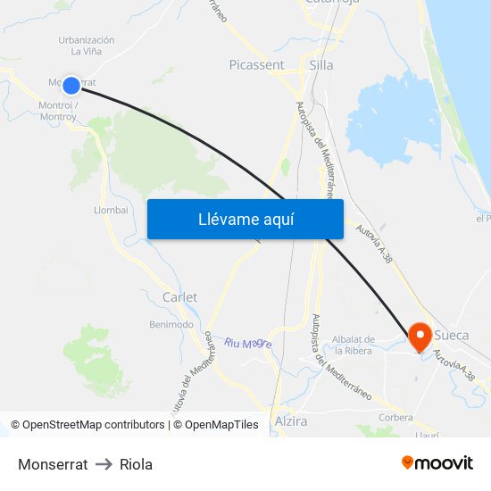 Monserrat to Riola map