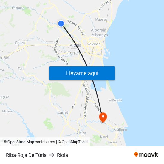 Riba-Roja De Túria to Riola map