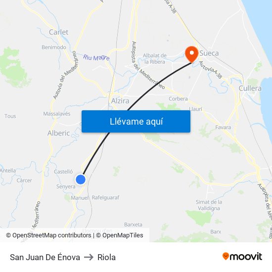 San Juan De Énova to Riola map