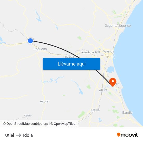 Utiel to Riola map