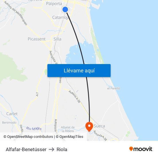 Alfafar-Benetússer to Riola map