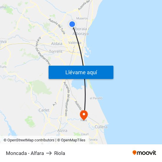 Moncada - Alfara to Riola map