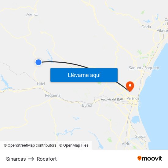 Sinarcas to Rocafort map