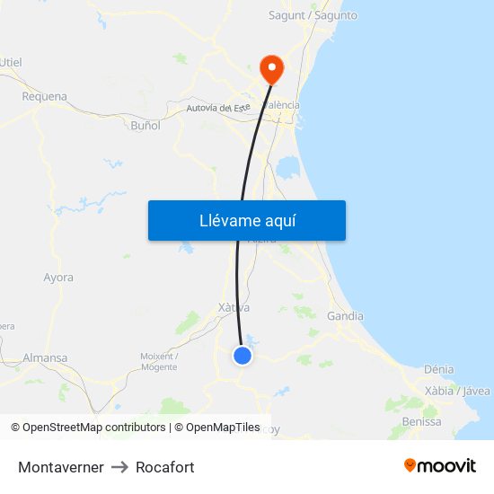 Montaverner to Rocafort map