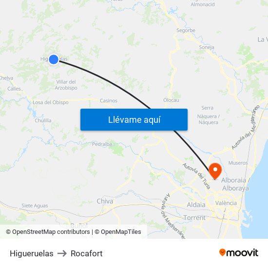 Higueruelas to Rocafort map