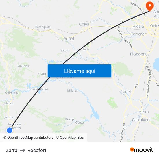 Zarra to Rocafort map