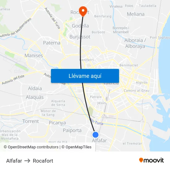 Alfafar to Rocafort map