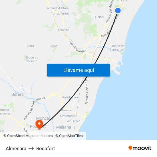 Almenara to Rocafort map