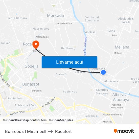 Bonrepòs I Mirambell to Rocafort map