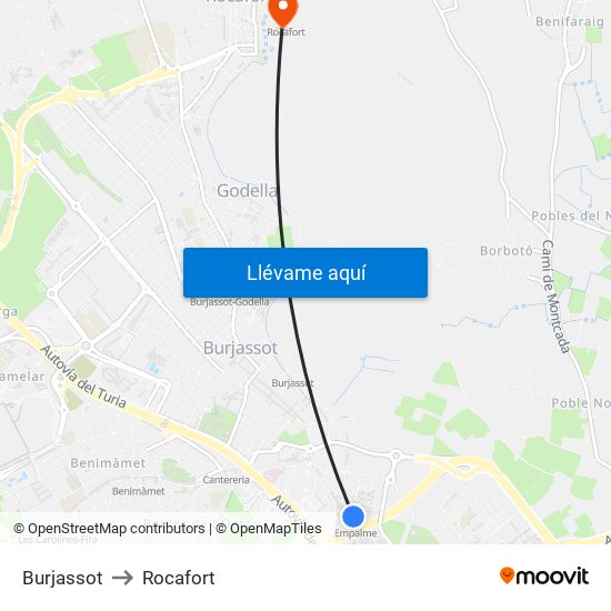 Burjassot to Rocafort map