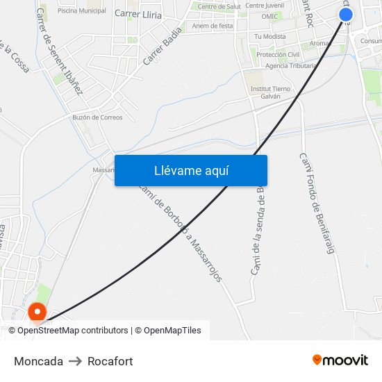 Moncada to Rocafort map