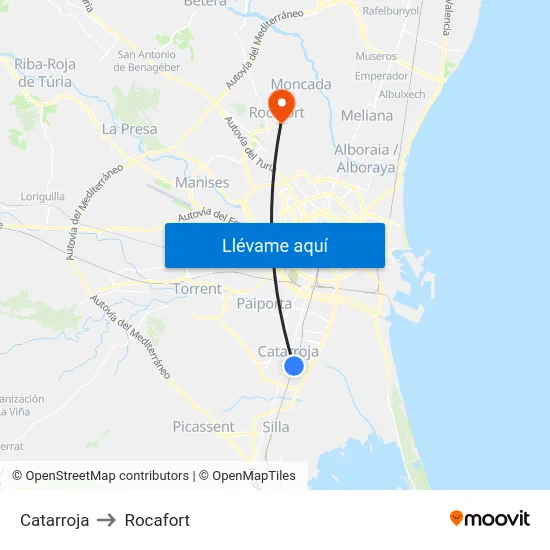 Catarroja to Rocafort map