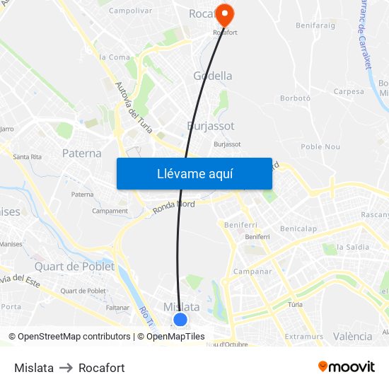 Mislata to Rocafort map