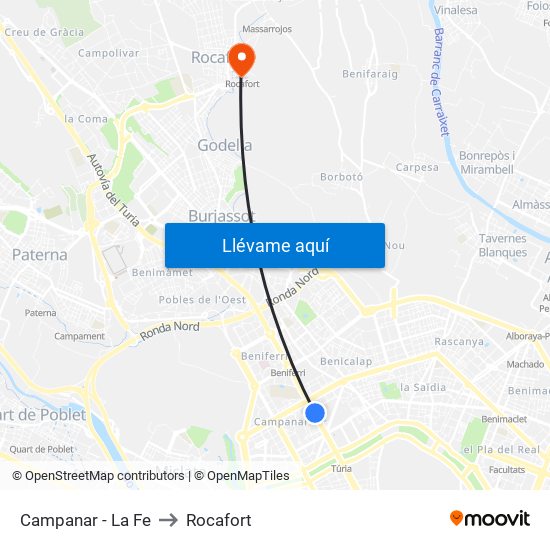 Campanar - La Fe to Rocafort map