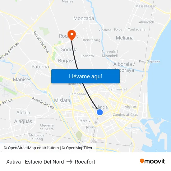 Xàtiva - Estació Del Nord to Rocafort map