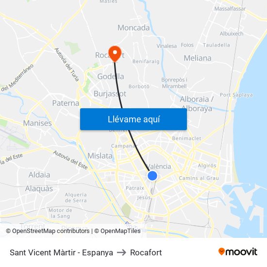 Sant Vicent Màrtir - Espanya to Rocafort map