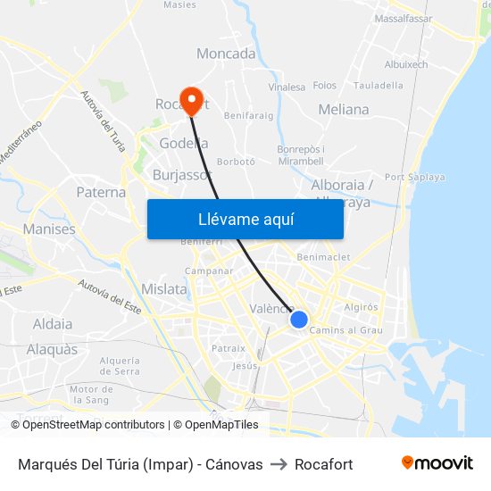 Marqués Del Túria (Impar) - Cánovas to Rocafort map