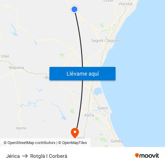 Jérica to Rotglà I Corberà map