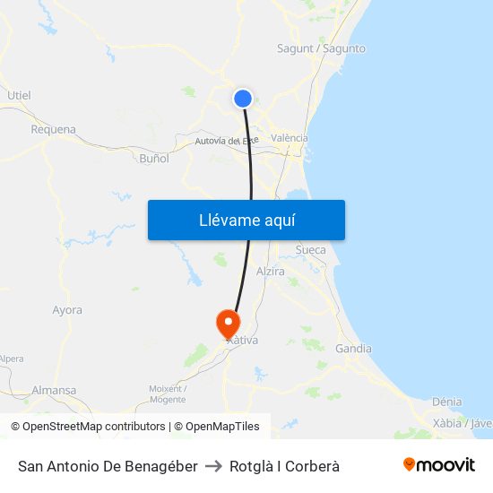 San Antonio De Benagéber to Rotglà I Corberà map