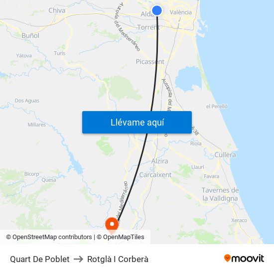 Quart De Poblet to Rotglà I Corberà map