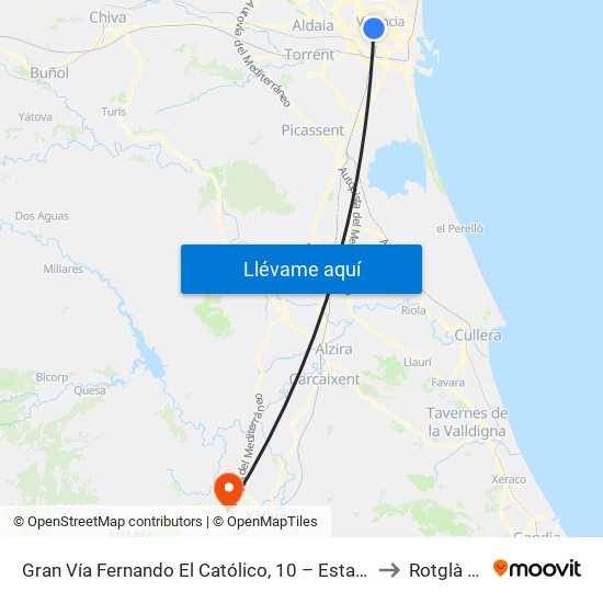 Gran Vía Fernando El Católico, 10 – Estació Metro Ángel Guimerá [València] to Rotglà I Corberà map