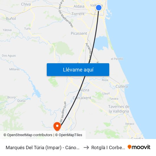 Marqués Del Túria (Impar) - Cánovas to Rotglà I Corberà map