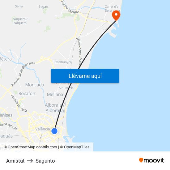 Amistat to Sagunto map