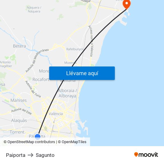 Paiporta to Sagunto map