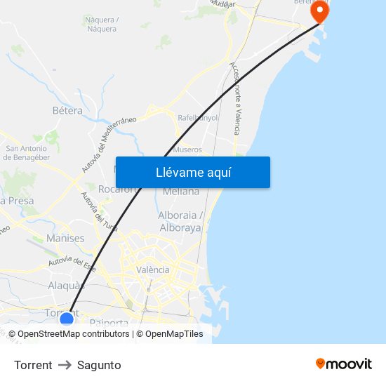 Torrent to Sagunto map
