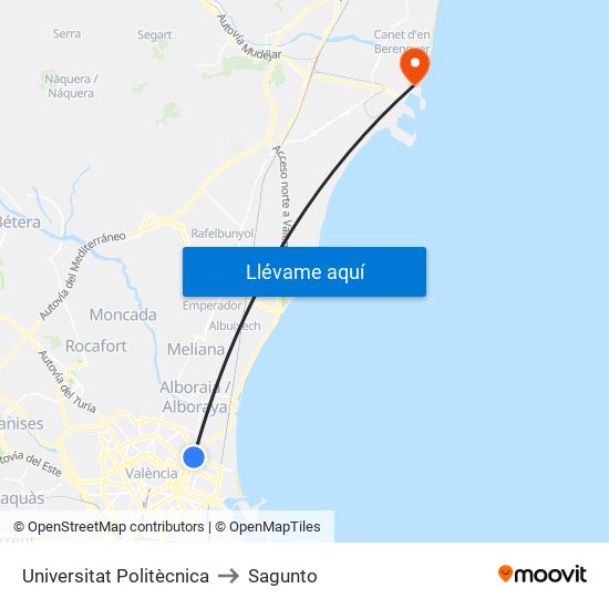 Universitat Politècnica to Sagunto map