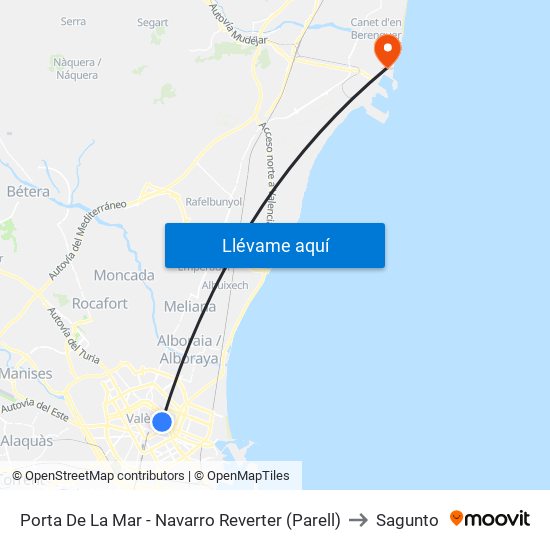 Porta De La Mar to Sagunto map