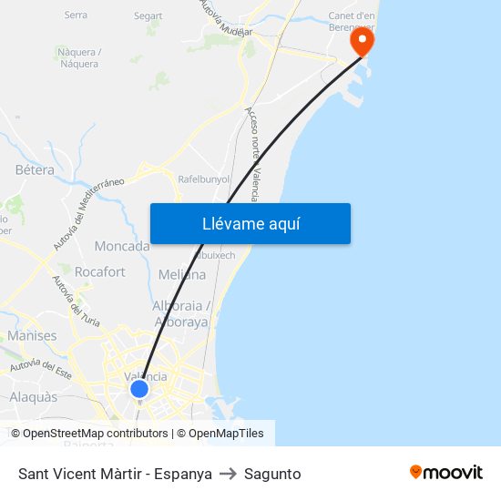 Sant Vicent Màrtir - Espanya to Sagunto map