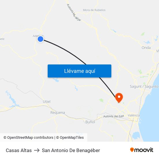Casas Altas to San Antonio De Benagéber map