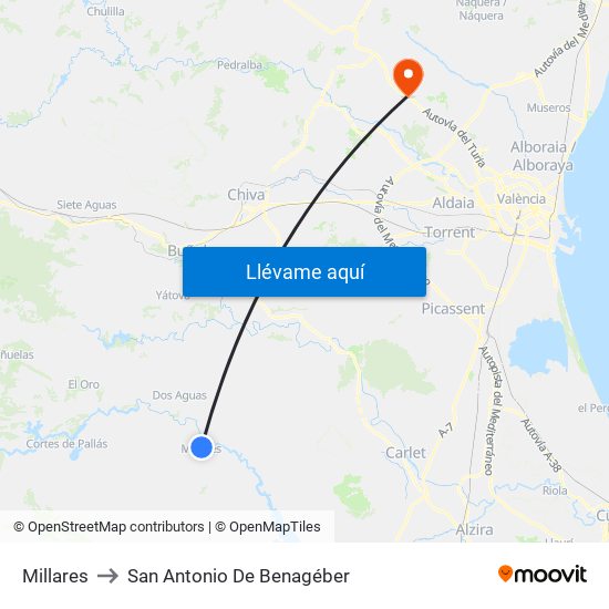 Millares to San Antonio De Benagéber map