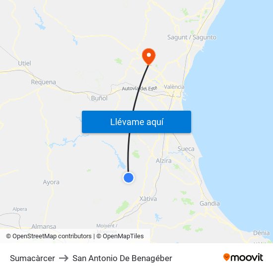 Sumacàrcer to San Antonio De Benagéber map